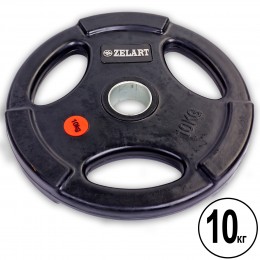 Блины (диски) обрезиненные с тройным хватом и металлической втулкой d-51мм Z-HIT Zelart TA-5160-10 10кг (черный)