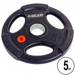 Блины (диски) обрезиненные с тройным хватом и металлической втулкой d-51мм Z-HIT Zelart TA-5160- 5 5кг (черный)