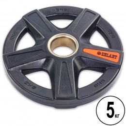 Блины (диски) полиуретановые 5 отверстий с металлической втулкой d-51мм Zelart TA-5335- 5 5кг (черный)