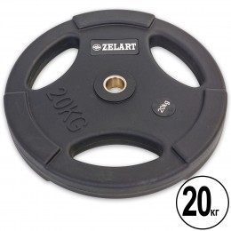Блины (диски) полиуретановые с хватом и металлической втулкой d-28мм Zelart TA-5336-28-20 20кг (черный)