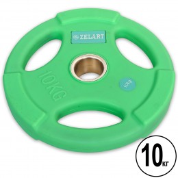 Блины (диски) полиуретановые с хватом и металлической втулкой d-50мм Zelart TA-5336-50-10 10кг (мятный)