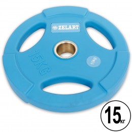 Блины (диски) полиуретановые с хватом и металлической втулкой d-50мм Zelart TA-5336-50-15 15кг (синий)
