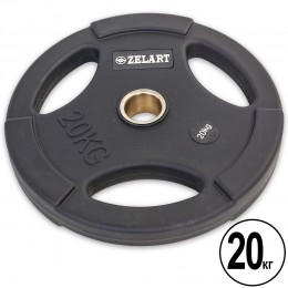 Блины (диски) полиуретановые с хватом и металлической втулкой d-50мм Zelart TA-5336-50-20 20кг (черный)