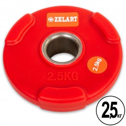 Блины (диски) полиуретановые с хватом и металлической втулкой d-50мм Zelart TA-5336-50- 2,5 2,5кг(красный)