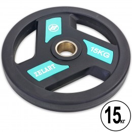Блины (диски) полиуретановые с хватом и металлической втулкой d-51мм Zelart TA-5344-15 15кг (черный)