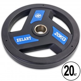 Блины (диски) полиуретановые с хватом и металлической втулкой d-51мм Zelart TA-5344-20 20кг (черный)
