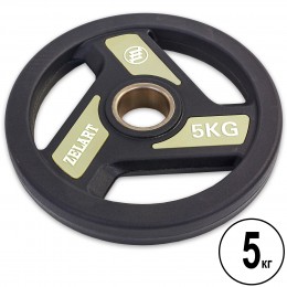 Блины (диски) полиуретановые с хватом и металлической втулкой d-51мм Zelart TA-5344-5 5кг (черный)