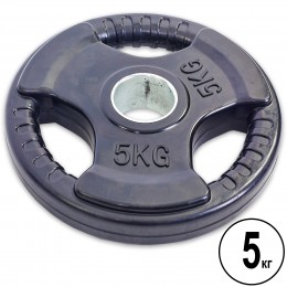 Блины (диски) обрезиненные с тройным хватом и металлической втулкой d-52мм Record TA-5706-5 5кг (черный)