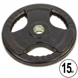 Блины (диски) обрезиненные с тройным хватом и металлической втулкой d-52мм Record TA-8122-15 15кг (черный)