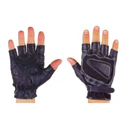 Перчатки спортивные многоцелевые BC-161 (кожа, откр.пальцы, р-р L-XL, черный)