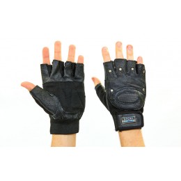 Перчатки спортивные многоцелевые BC-4381 (кожа, откр.пальцы, р-р L-XL, черный)