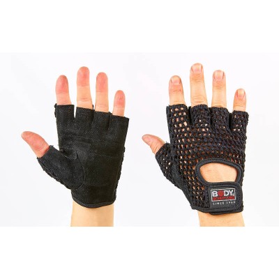Перчатки спортивные многоцелевые с сеткой BODY SCULPTURE BW-83N-BP (кожа, откр.пальцы, р-р M-XL, черный)