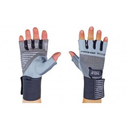 Перчатки атлетические с фиксатором запястья VELO VL-8122 (кожа, откр.пальцы,р-р S-XL, серый-черн)