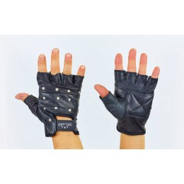 Перчатки спортивные многоцелевые с заклепками ZEL ZB-01049 (кожа, откр.пальцы, р-р L-XXL,черный)