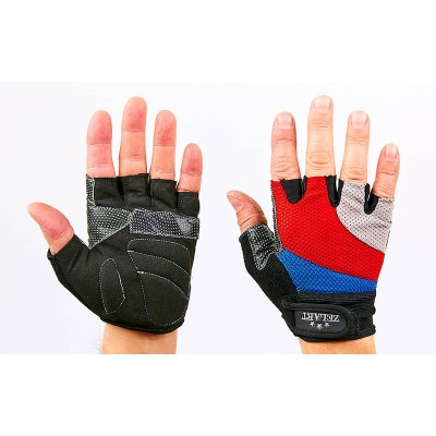 Перчатки для фитнеса ZEL ZG-6121 (PVC, PL, открытые пальцы, р-р S-L, синий, красный, серый)